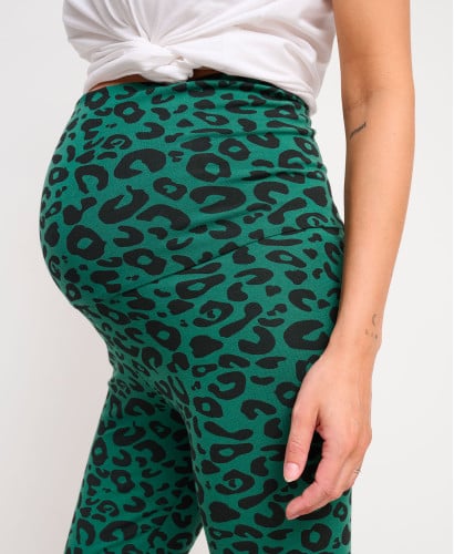 Legging Grossesse Marguerites l Leggings Evolutifs Maternité -  Léopard vert 