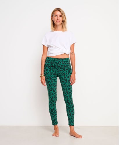 Legging grossesse léopard coton bio vert