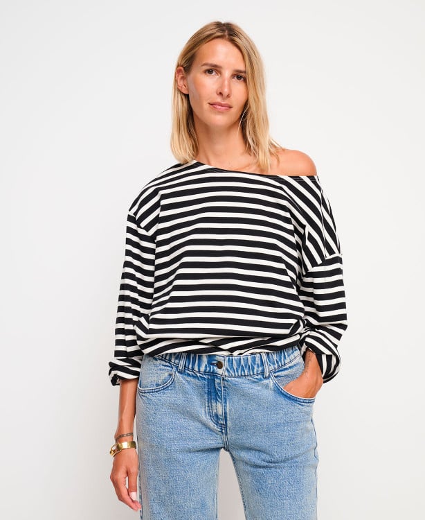 Striped Black Heavy Cotton Maternity Top