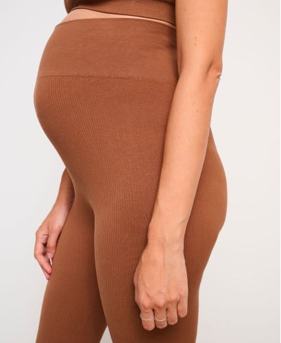 Legging Grossesse Sans Couture Côtelé Coton Bio Marron