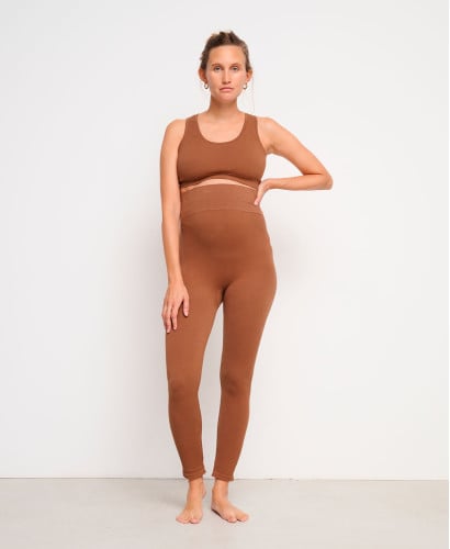 Legging Seamless Côtelée Coton Bio Marron l Leggings Grossesse Confort