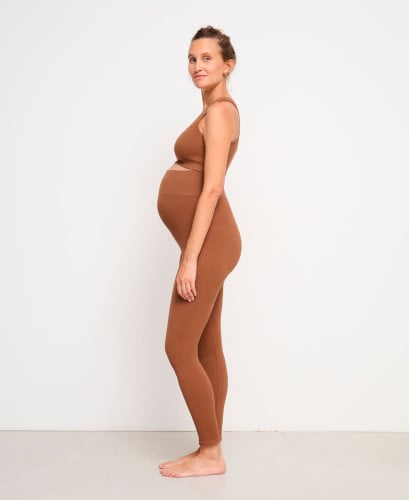 Organic Cotton Rib Brown Seamless Pregnancy Leggings
