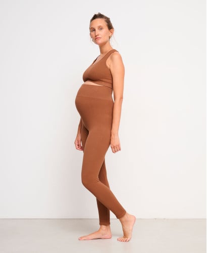 Organic Cotton Rib Brown Seamless Pregnancy Leggings