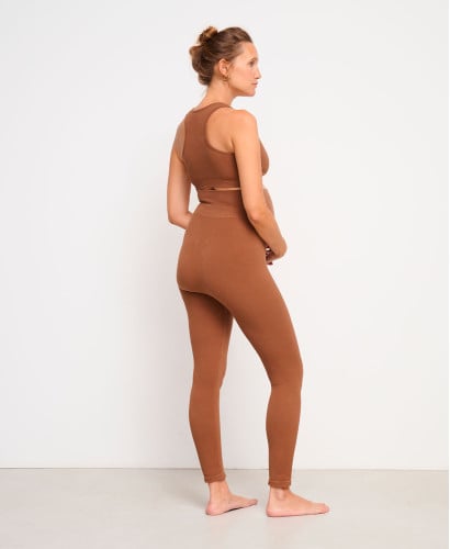Legging Grossesse Sans Couture Côtelé Coton Bio Marron
