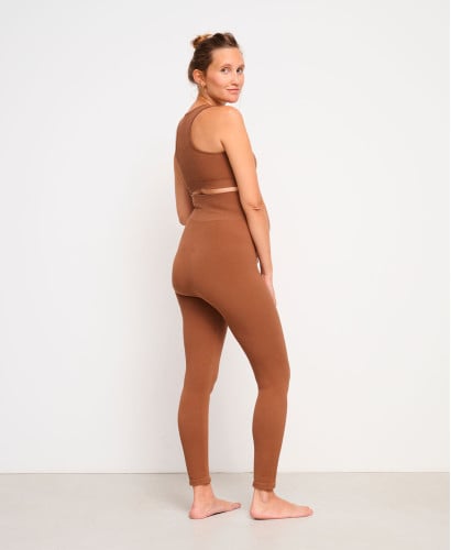 Legging Grossesse Sans Couture Côtelé Coton Bio Marron