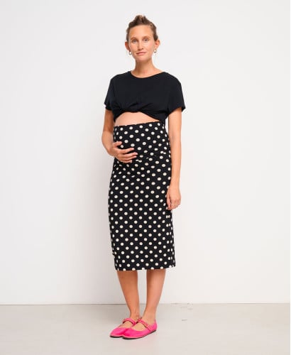Jupe Grossesse Noir Pois Coton Bio Clara