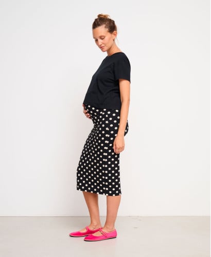Jupe Grossesse Noir Pois Coton Bio Clara