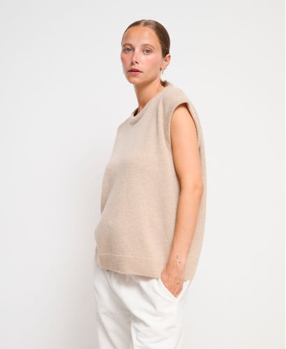Pull Laine Beige Sans Manches Milo