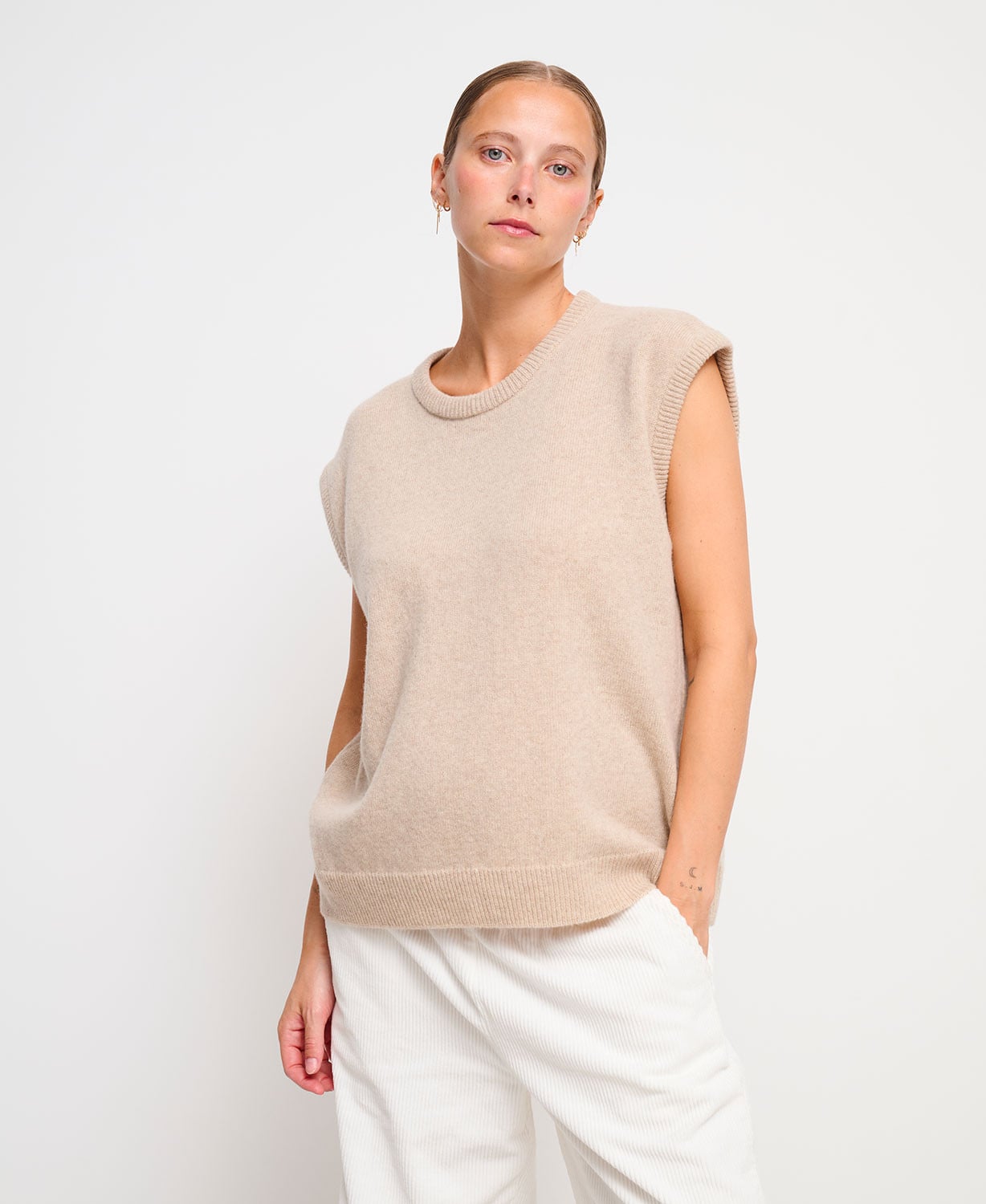 Pull Laine Beige Sans Manches Milo