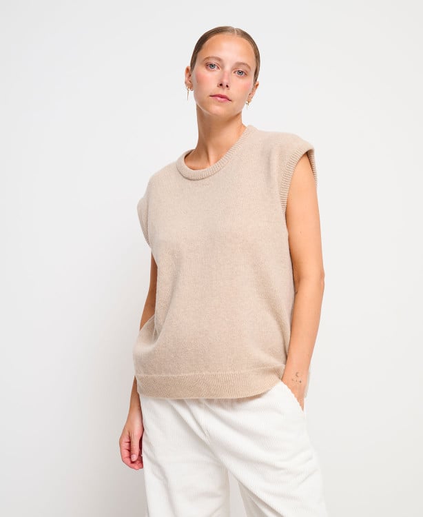 Pull Laine Beige Sans Manches Milo