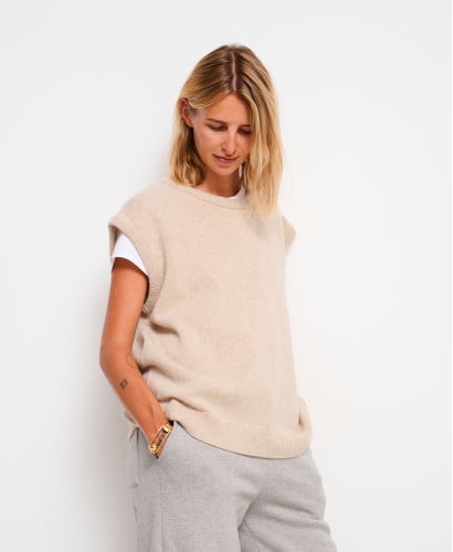 Pull Laine Beige Sans Manches Milo