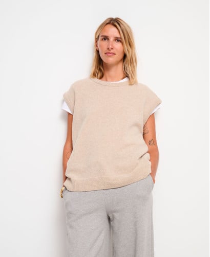 Milo Sleeveless Beige Wool Sweater