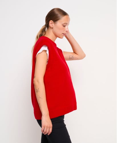 Pull Laine Rouge Sans Manches Milo