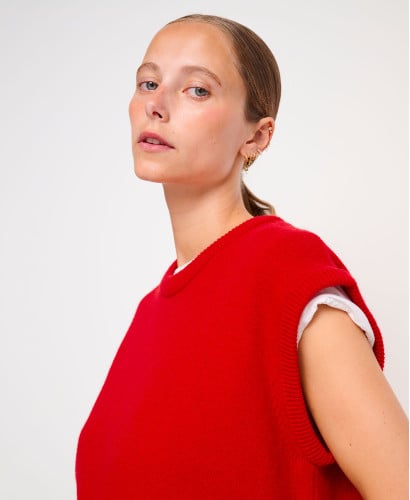 Pull Laine Rouge Sans Manches Milo