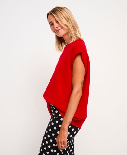 Pull Laine Rouge Sans Manches Milo