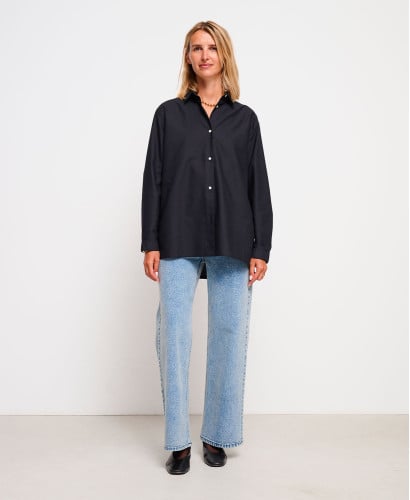 Chemise Grossesse Rayée Bleue Juliette l Chemise Allaitement Élégante -  Noir 