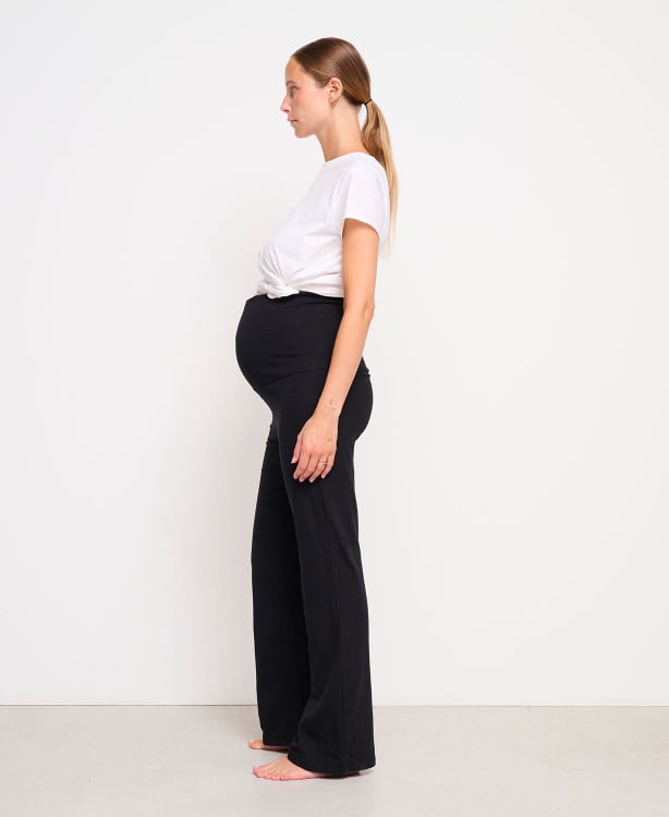 Warm Black Organic Cotton Flared Maternity Leggings