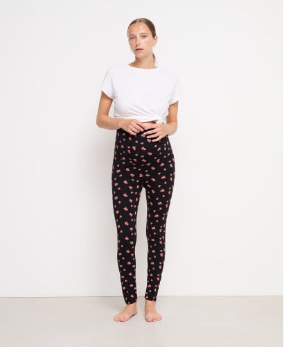 Black Organic Cotton Roses Pregnancy Leggings