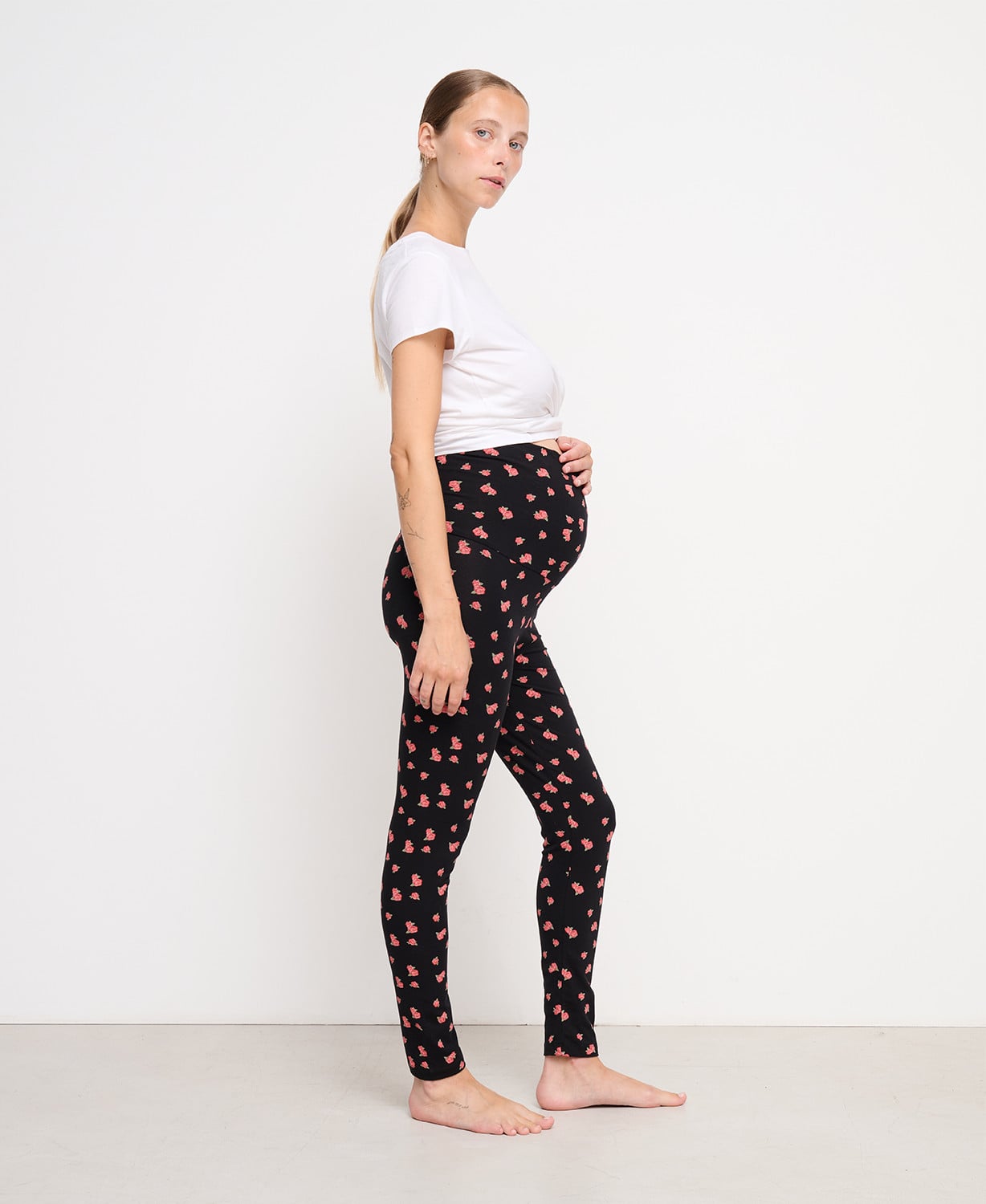 Umstandsleggings Rosenprint Bio-Baumwolle