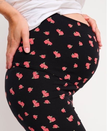 Legging grossesse Roses coton bio noir