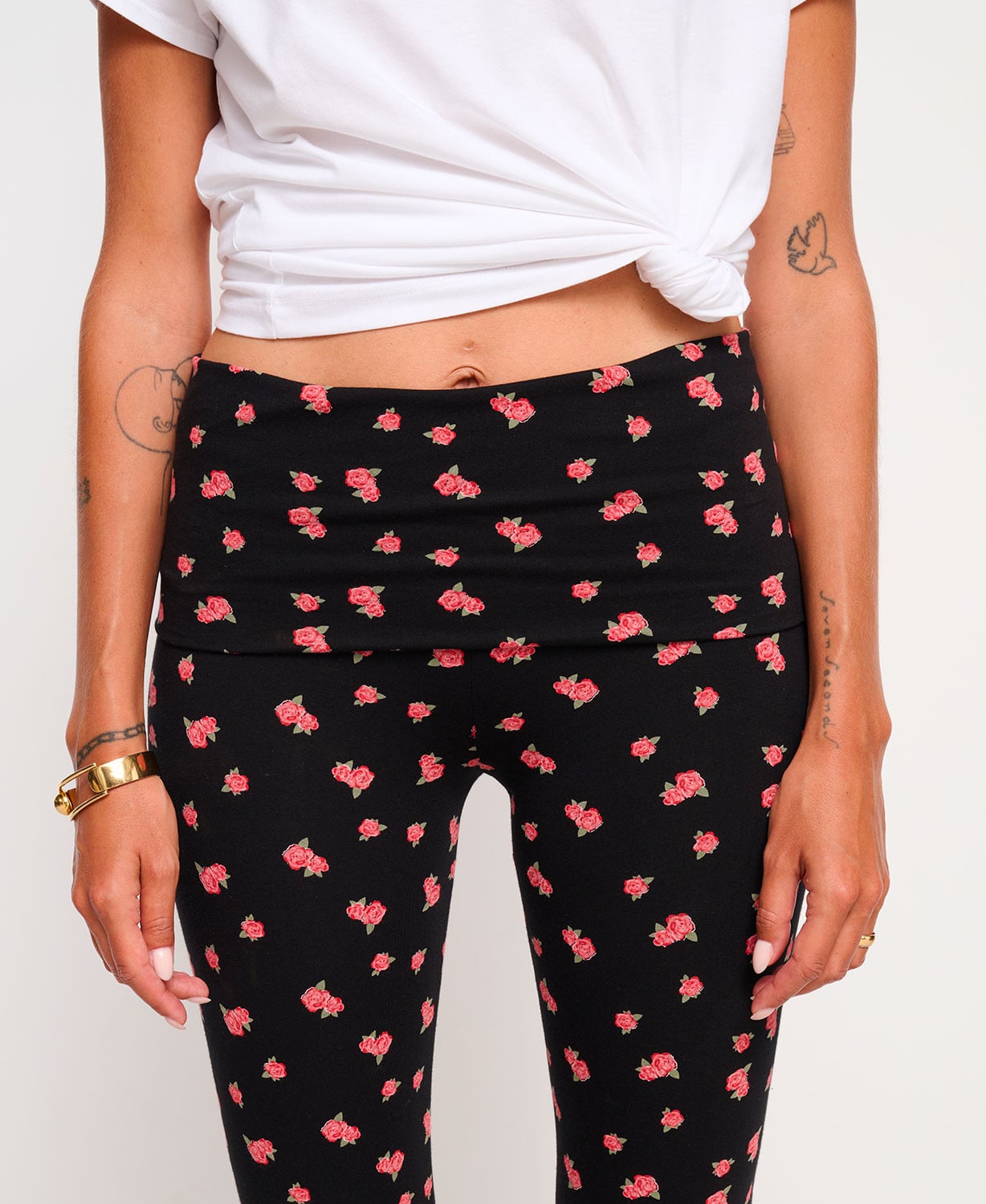 Leggings LMV Taille 46 Noir Imprimé Rose Et Turquoise – Occasion Très Bon état, Grande Longueur