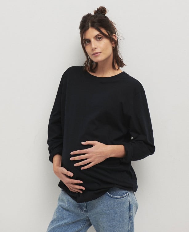 Schwangerschafts-T-Shirt Langarm aus Bio-Baumwolle schwarz