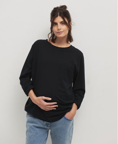 Schwangerschafts-T-Shirt Langarm aus Bio-Baumwolle schwarz