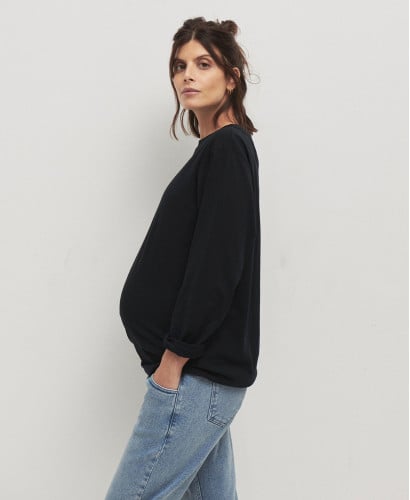 Black Organic Cotton Long Sleeves Pregnancy T-shirt