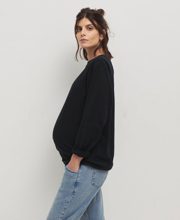 T-shirt Grossesse Manches Longues Coton Bio Noir