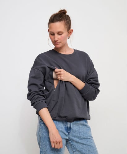 Sweat Zippé Allaitement Molleton Gris Anthracite Alphonse