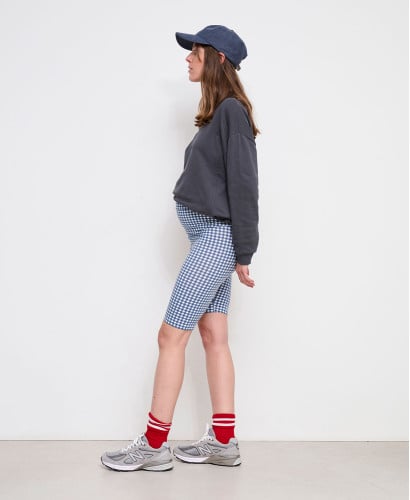 Blue Gingham Organic Cotton Maternity Biker Shorts