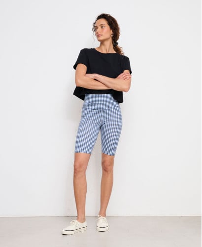 Blue Gingham Organic Cotton Maternity Biker Shorts