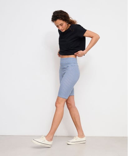 Biker Short Grossesse Vichy Bleu Coton Bio
