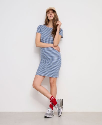 Aimée Umstands-Kleid Blaues Vichy Bio-Baumwolle