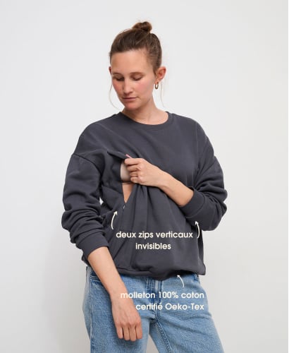 Sweat Allaitement Gris Confortable & Élégant l Sweats Maternité