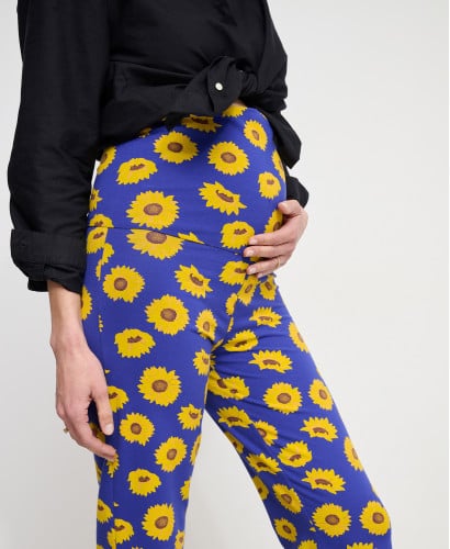 Sonnenblumenprint Flared-Umstandsleggings aus Bio-Baumwolle