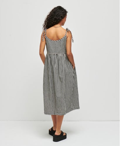 Emma Black Gingham Linen Pregnancy Dress