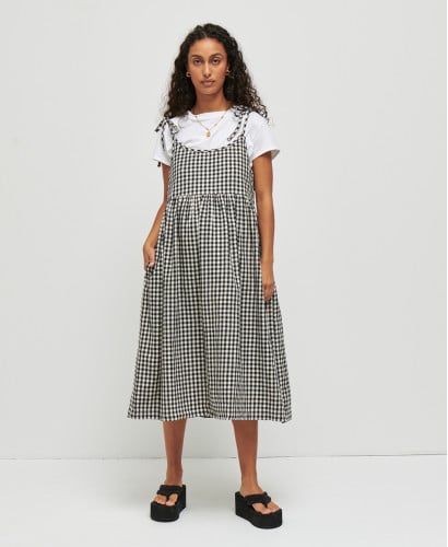 Emma Black Gingham Linen Pregnancy Dress