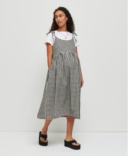 Emma Black Gingham Linen Pregnancy Dress