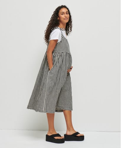 Schwangerschaftskleid Leinen Vichy-Print Schwarz Emma