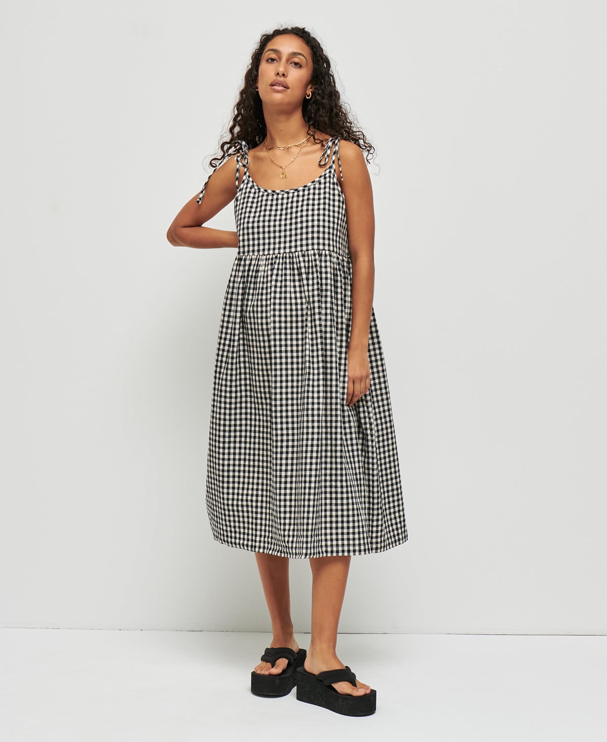 Schwangerschaftskleid Leinen Vichy-Print Schwarz Emma