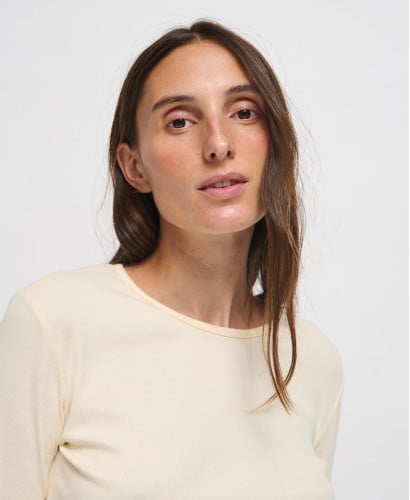 T-shirt Brune Côtelé Coton Bio Ecru