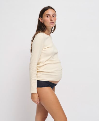 T-shirt Brune Côtelé Coton Bio Ecru
