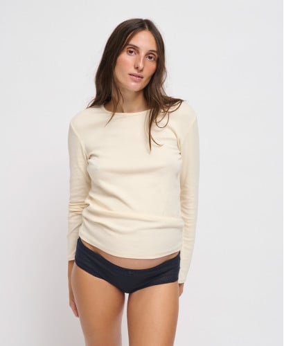T-shirt Brune Côtelé Coton Bio Ecru