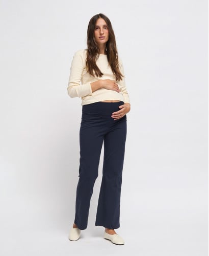 Legging Grossesse Flare Fleurs Coton Bio | Bas maternité confortables -  Marine 