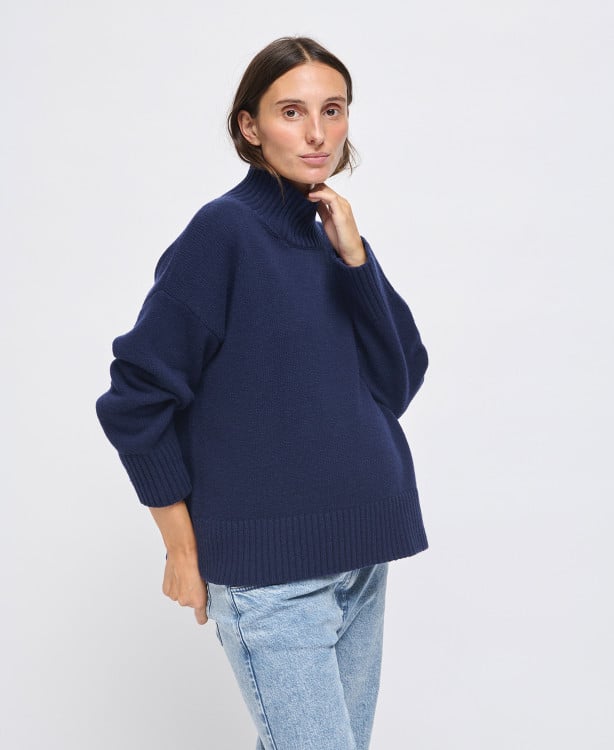 Marineblauer Umstandspullover Merinowolle Barth