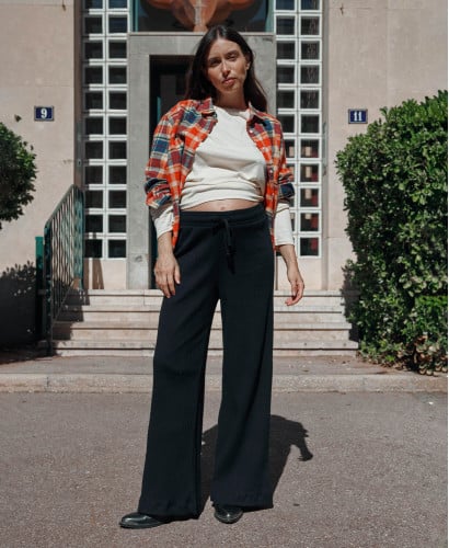Basile Black Ribbed Cotton Trousers