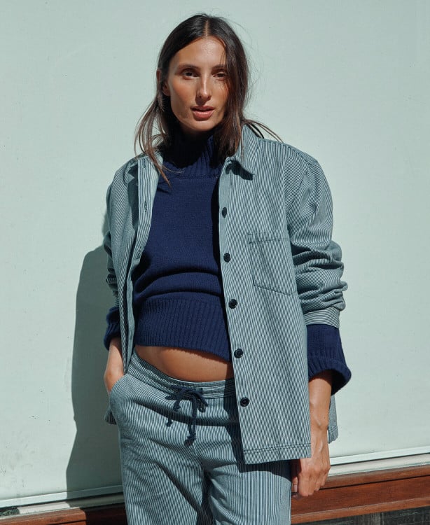 Andrea Jeans-Overshirt Mit Blauen Streifen